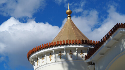 Architectural detail of public neoclassic tower residencies in district of Kifisia, Athens, Attica,...