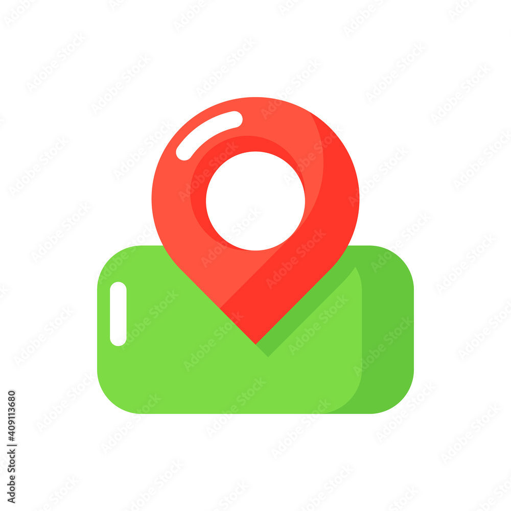 Poster maps app vector flat color icon. real-time location. gps view. navigating to destination. urban rout