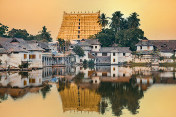 Sree Padmanabhaswamy temple at sunset, Thiruvananthapuram city, Kerala, India