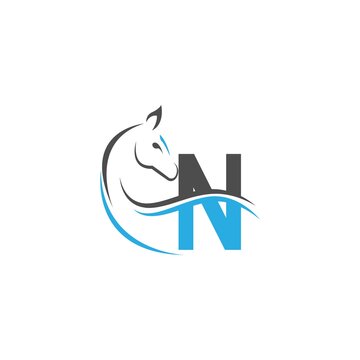Letter N icon logo with horse illustration design