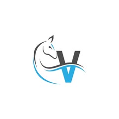 Letter V icon logo with horse illustration design