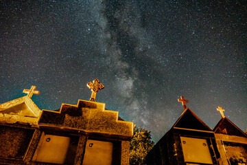 Milky Way seen above a cemetery