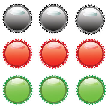 Set of three color colored buttons for web. Objects are white isolated in vector format.