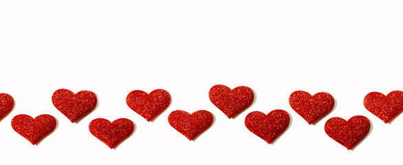 a row of hearts isolated on a white background, banner