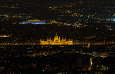 Night view of Budapest from Janos mountain, city landscape