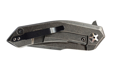 Knife folded on a white background. A knife without a blade. The blade is hidden in the handle.