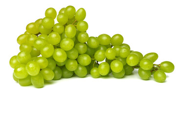 Green grapes bunch isolated on white background.