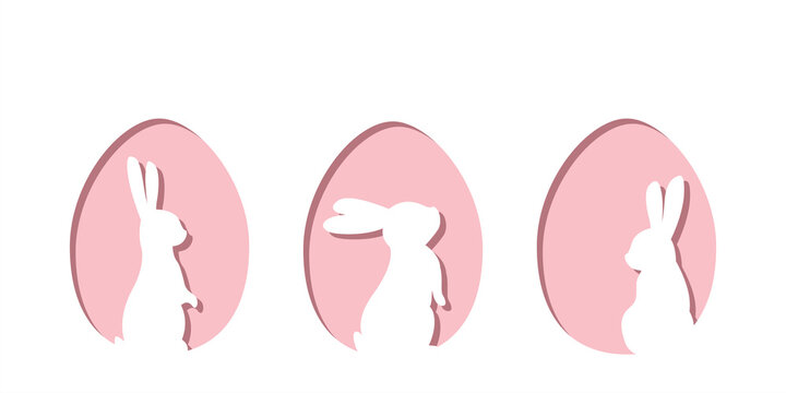 Paper easter egg shape with bunny silhouette. Easter rabbit inside egg.