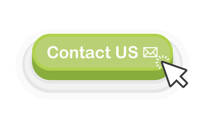 Contact US green 3D button in flat style isolated on white background. Vector illustration.