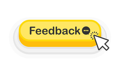 Feedback yellow 3D button in flat style isolated on white background. Vector illustration.