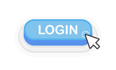 Login blue 3D button in flat style isolated on white background. Vector illustration.