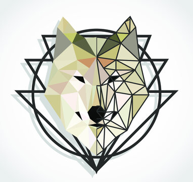 wolf head triangle geometric desing decorative illustrated backgroun logo