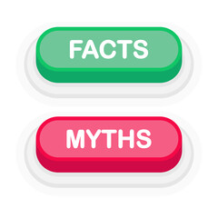 Facts or Myths green or red realistic 3D button isolated on white background. Hand clicked. Vector illustration.