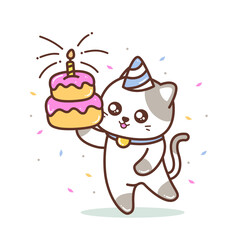 cute little cat with birthday cake