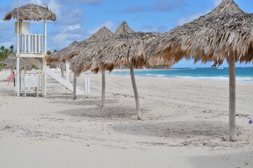 Deserted white sandy beach. Tropical holiday destination. 