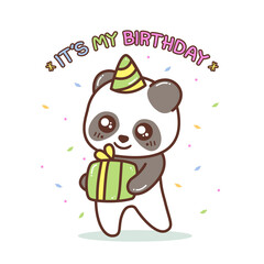 cute little panda with birthday present