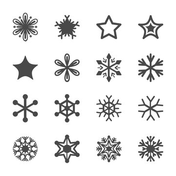 Winter linear icon monochrome set. Fine winter ornament. Snowflakes collection. Simple black design elements. Snowflake simple contour vector symbol.