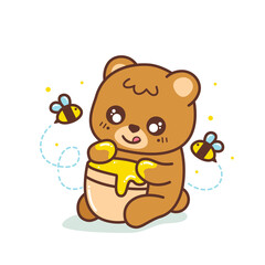 cute brown bear sit and eating honey