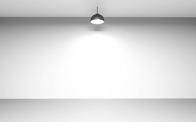 empty white room wall with single modern design black lamp 3d render illustration product presentation showcase