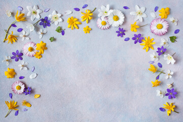 Naklejka na ściany i meble Floral spring colorful background, space for text and congratulations