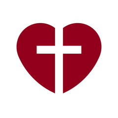 Cross of Christ inscribed in a red heart.  Isolated on a white background.  Vector image
