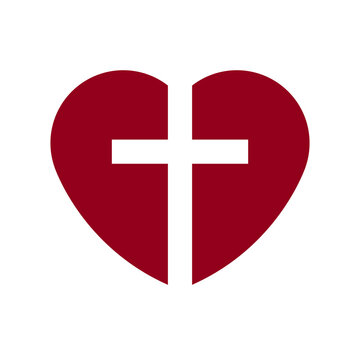 Cross of Christ inscribed in a red heart.  Isolated on a white background.  Vector image