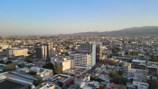 Aerial sunset shot in San Luis Potosi Mexico Carranza avenue