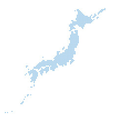 角丸四角のドットでできた日本地図　水色