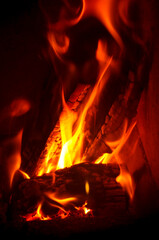 Burning Wood In A Fireplace