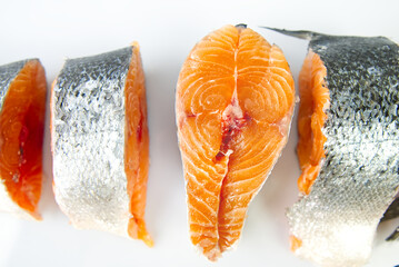 chopped fresh raw salmon isolated on white