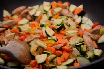 Wok-fried Vegetables Being Cooked