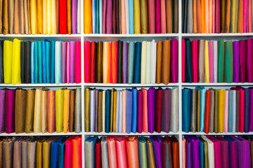 Shelf With A Wide Selection Of Colorful Fabrics