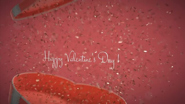 Happy valentine surprise greeting exploding out of a candy box