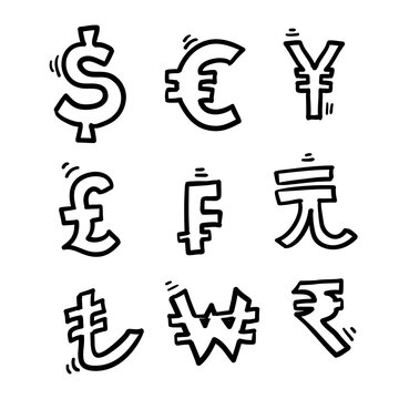 hand drawn doodle currency symbol illustration icon isolated