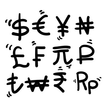 hand drawn doodle currency symbol illustration icon isolated