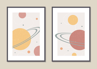 Trendy vector set of illustrations of space theme in minimal style.