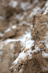 Snow in rural fields in winter
