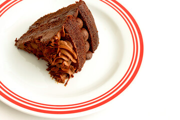 An appetizing chocolate cake with chocolate sauce. 
