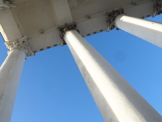 The columns of Helsinki Cathedral (Corinthian columns), against blue sky (Helsinki, Finland)
