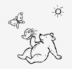 Obraz premium Hand drawn of Cute bear playing with butterfly