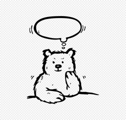 Hand drawn of Cute bear playing with bubble speech