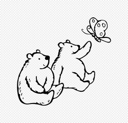 Hand drawn of Cute bear playing with butterfly