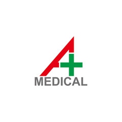 letter A plus medical simple colorful logo vector