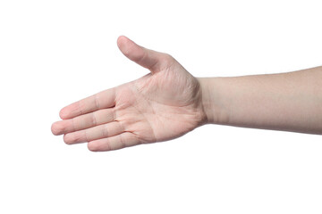 a hand gesture. male hand on white background