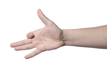 a hand gesture. male hand on white background