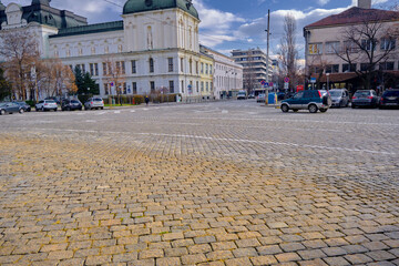 Obraz premium City center of Sofia near the alexander nevsky cathedral. Free and empty streets during covid-19 pandemic due to lockdown. Bulgaria. Sofia. 06.01.2021