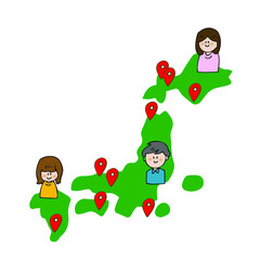 日本列島　分布　地図　人物　国民　