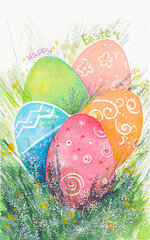Easter eggs watercolor illustration.