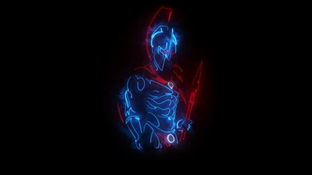 Neon Spartan Warrior with Spear Animated Logo with Reveal Effect