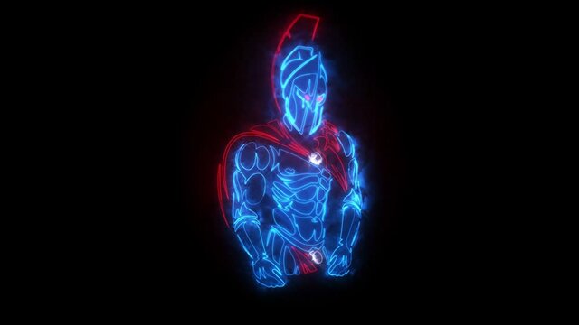 Blue Neon Spartan Warrior Animated Logo Loopable